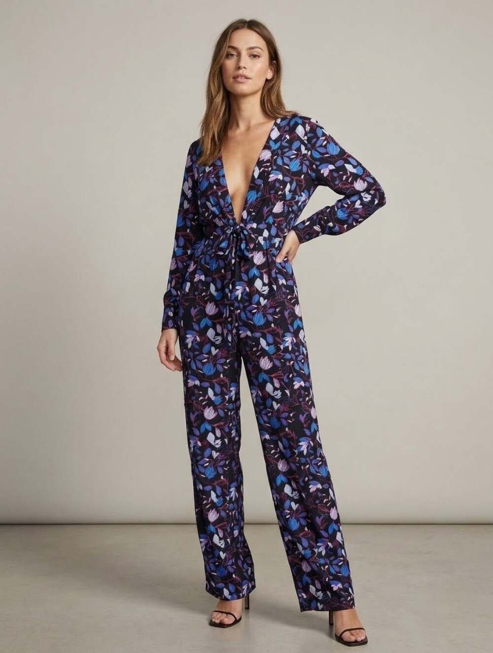 Nasty Gal Printed Drape Wide Leg Jumpsuit Pocketed Multicolor